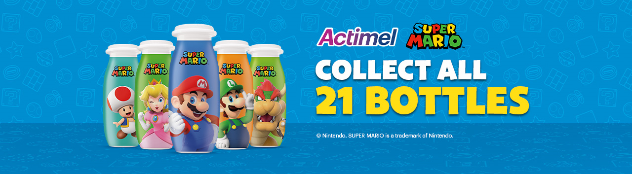 Actimel Super Mario collectible bottles promotion